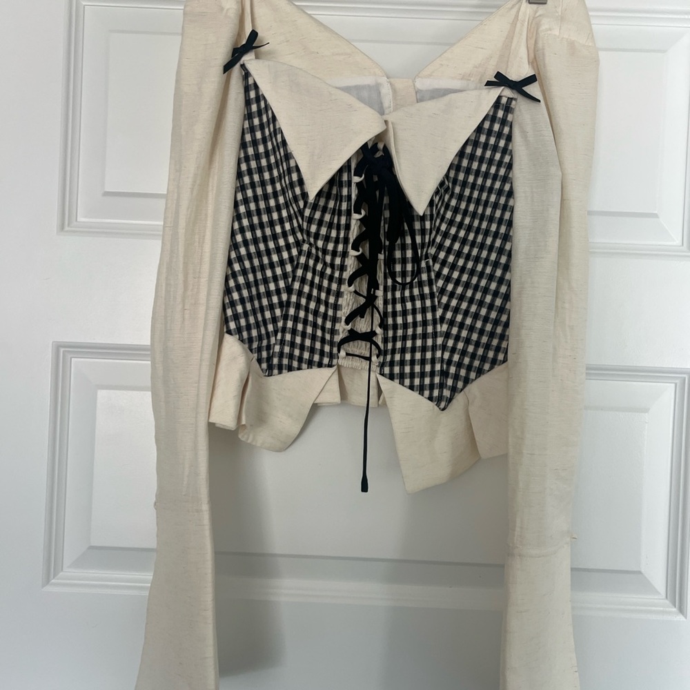 Lacemade Corset Cream and Black Gingham Lace-Up Top